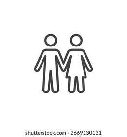 Minimalist line outline vector icon of a couple holding hands. Romantic symbol for love, relationships, or partnership. Perfect icon for apps and designs.