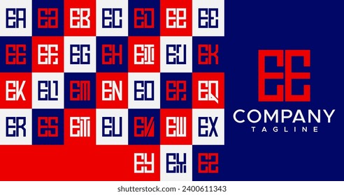 Minimalist line square letter E EE logo design set