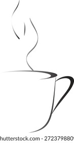 Línea minimalista que humedece la taza de café con el gradiente gris en la bebida blanca