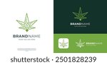 minimalist line style cannabis logo, geometric leaf cannabis cbd logo for medical company.