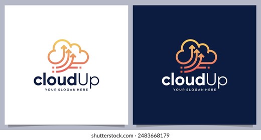 Concepto de estilo de línea minimalista Nube hacia arriba la Plantilla de diseño del logotipo.