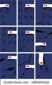 minimalist line style vector Hand drawn cartoon Art set of playing cards. Hearts of numbers, King, queen, jack. background for casinos and playing houses 