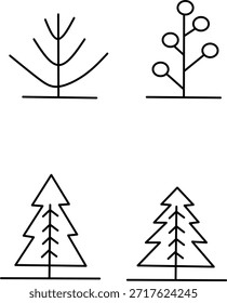 Conjunto de iconos de árbol de línea minimalista con varias Formas forestales abstractas. Símbolos de contorno negro simples ideales para logotipos, interfaz de usuario, ecología y diseño de naturaleza.