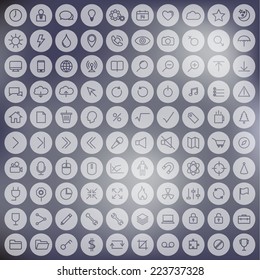Minimalist line universal icon set on blur background.Use for internet, UI, device or mobile.