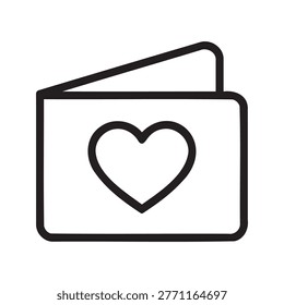 Minimalist line vector icon of a folded greeting card with a heart