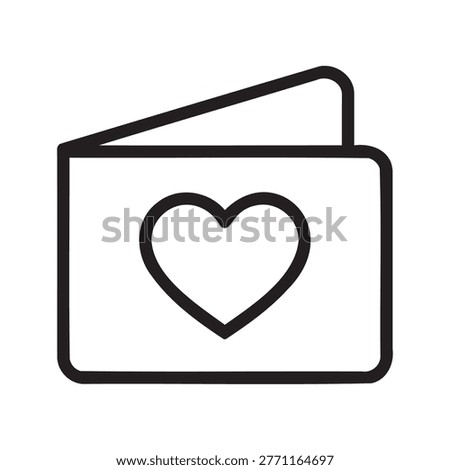 Minimalist line vector icon of a folded greeting card with a heart