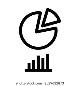 Vector de línea minimalista de un gráfico circular y gráfico de barras, que simboliza el análisis de datos, estadísticas e informes financieros. Ideal para negocios, marketing y temas de presentación. Trazo editable.