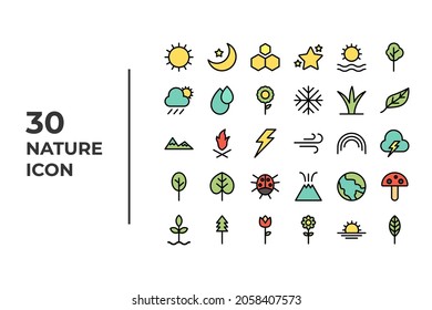 Minimalist lineal color nature icon set