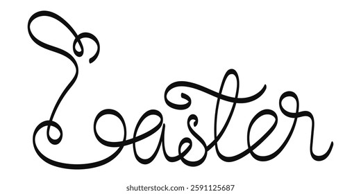 Minimalist linear continuous design word EASTER with bunny, for cutting, for decoration, for printing in black color