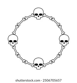  minimalist linear design of round frame made of skulls and bones in black color