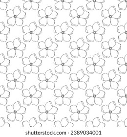 Minimalist linear floral seamless pattern. Line art botanical flowers. Blossom summer and spring garden. Coloring book. Background, wrapping paper, digital paper.