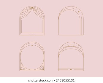 Minimalist linear frame. Vector set of linear frames and borders. Modern minimalist aesthetic elements.