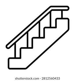A minimalist linear icon representing a staircase with a handrail, suitable for architectural plans, building navigation, or user interface design elements.
