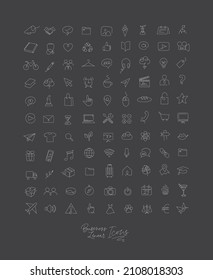 Minimalist linear icons for business drawing on black background.