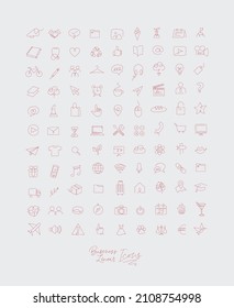 Minimalist linear icons for business drawing with red lines on white background.