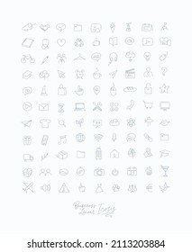 Minimalist linear icons for business drawing with blue lines on white background.