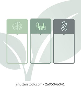 Minimalistisches lineares Infografik-Design mit Gehirn, Therapiesitzung und Bewusstseinsband