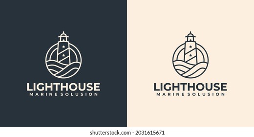 minimalist linear lighthouse logo design idea