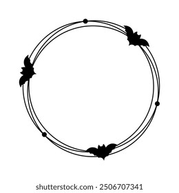 minimalist linear round frame design with bats silhouettes in black color
