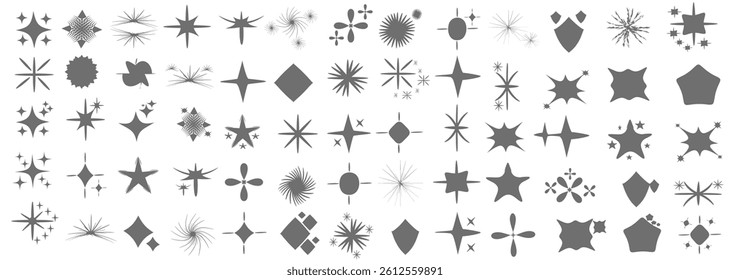 Minimalist linear star icon, sparkling star shape icons. Modern geometric elements, glittering star icons, abstract glittering line symbols vector set. PNG
