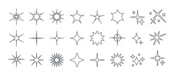 Minimalist Linear Stars Icon, Twinkle Star Shape Symbols. Modern Geometric Elements, Shining Star Icons, Abstract Sparkle Line Symbol Vector Set
