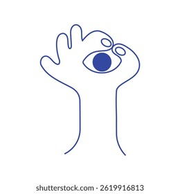 Minimalistische lineare Vektorgrafik einer Hand mit Augendesign