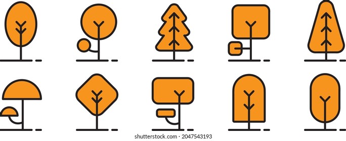 Minimalist Lineart Autumn Fall Trees Icon Set - Amazing vector icon of orange trees suitable for website, apps, icon, halloween, cllip art, nature sign and illustration in general - Vector Icon