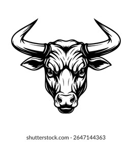 Minimalist Lineart Bull Head Mascot with Sharp Horns Illustration
