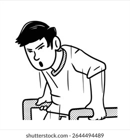 A minimalist lineart cartoon avatar in Minimalist Lineart Style, depicting a dips exercise, ideal for  Exercise, Wellness and bodyweight training designs.