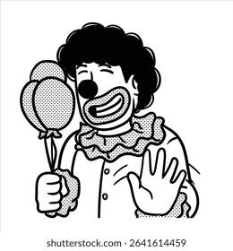 A minimalist lineart cartoon profession avatar in Minimalist Lineart Style, showcasing a clown with a bow tie and nose, great for circus and fun designs.