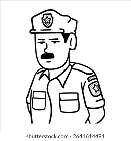 A minimalist lineart cartoon profession avatar in Minimalist Lineart Style, depicting a police officer with a badge, ideal for law enforcement designs.