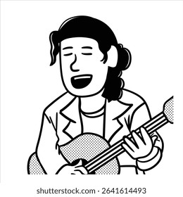A minimalist lineart cartoon profession avatar in Minimalist Lineart Style, showcasing a musician with a guitar outline, great for music and entertainment designs.