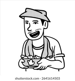 Um avatar de profissão de desenhos animados lineart minimalista em Estilo Lineart Minimalista, apresentando um vendedor de rua com um esboço de carrinho simples, perfeito para projetos urbanos e de pequenas empresas.