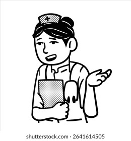 A minimalist lineart cartoon profession avatar in Minimalist Lineart Style, featuring a nurse with a stethoscope, perfect for healthcare designs.