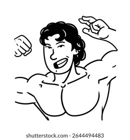 Um avatar de profissão de desenhos animados lineart minimalista em Estilo Lineart Minimalista, apresentando um personagem flexionando músculos, perfeito para projetos de fitness e confiança.
