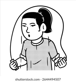 Um avatar de profissão de desenhos animados lineart minimalista em Estilo Lineart Minimalista, mostrando um exercício de pular corda, ótimo para cardio e fitness visuais.