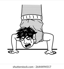 Um avatar de profissão de desenhos animados lineart minimalista em Estilo Lineart Minimalista, mostrando um exercício de mão stand, ótimo para o equilíbrio e projetos de fitness.