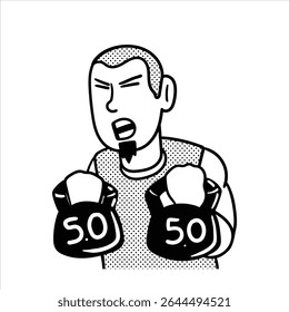 Um avatar de profissão de desenho animado lineart minimalista em Estilo Lineart Minimalista, retratando um exercício de calha de campainha, ideal para projetos de força e fitness.