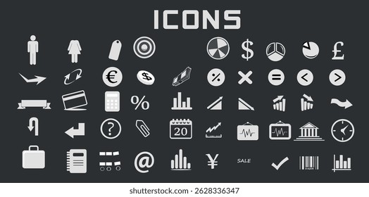 Minimalist Line-Art Icons for Business, Technology, and Communication - Dark Background