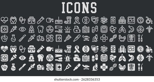 Ícones minimalistas nas linhas artísticas para negócios, tecnologia e comunicação - fundo escuro