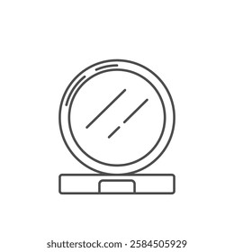 A minimalist line-art illustration of a compact mirror. Perfect for beauty, skincare, and makeup-related projects, representing self-care, cosmetics, and grooming essentials.