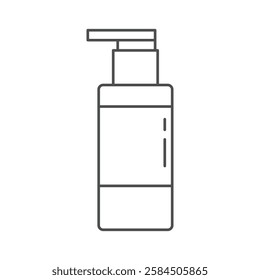 Minimalist line-art illustration of a skincare pump bottle, commonly used for lotions, cleansers, or liquid skincare products. This vector icon represents hygiene, self-care, and beauty essentials.