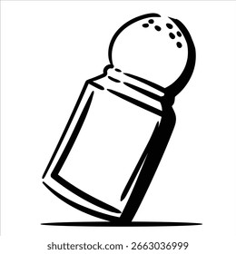 Uma ilustração vetor lineart minimalista em Estilo Lineart Minimalista, mostrando um agitador de sal com topo perfurado, ideal para tempero e projetos de arte de cozinha.