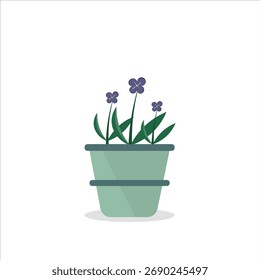 Ilustração vetorial lineart minimalista em Estilo Lineart Minimalista, exibindo uma flor violeta africana em um pote com folhas exuberantes, ideal para projetos de arte interiores e tropicais.