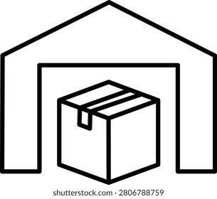 Minimalist line-drawing of box inside garage entrance lineart monochrome storage