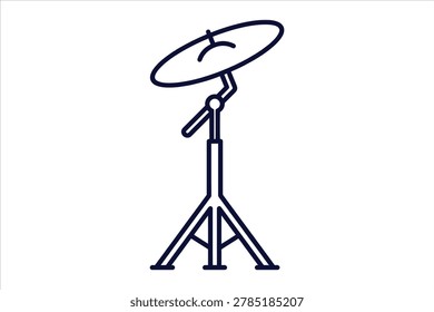 Minimalist line-drawn satellite dish antenna illustration on transparent background showcasing precision engineering design