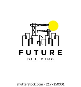 minimalist lines building with crane logo design