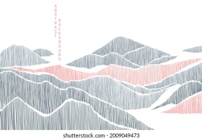 minimalist lines landscape background in asian style in blue and red colours