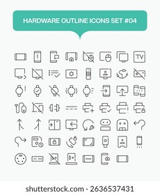 A minimalist line-style icon set featuring essential computer hardware components. Perfect for tech blogs, IT presentations, software tutorials, and electronics projects. Includes editable vector file