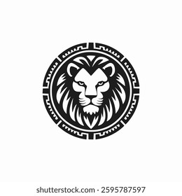 minimalist Lion aztec logo black and white